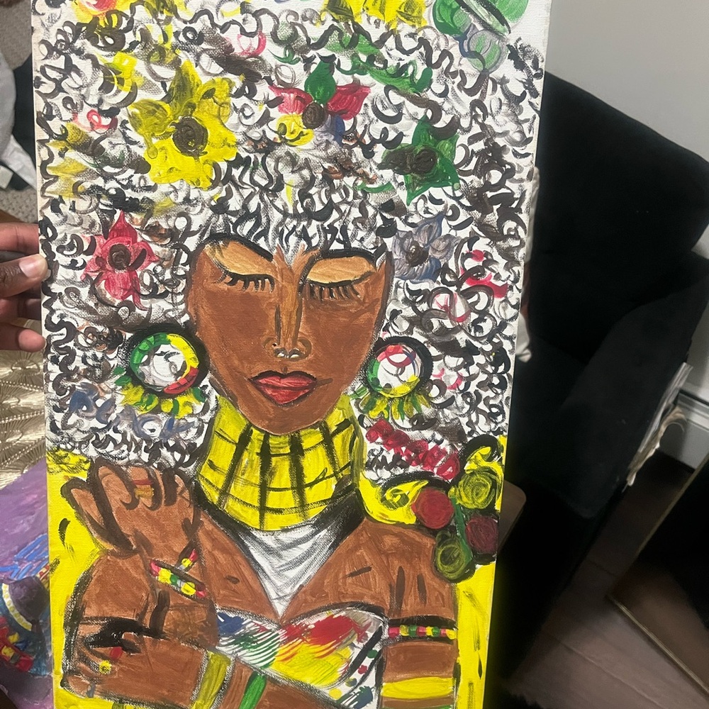 Vibrant Yellow and Green Abstract Portrait Canvas